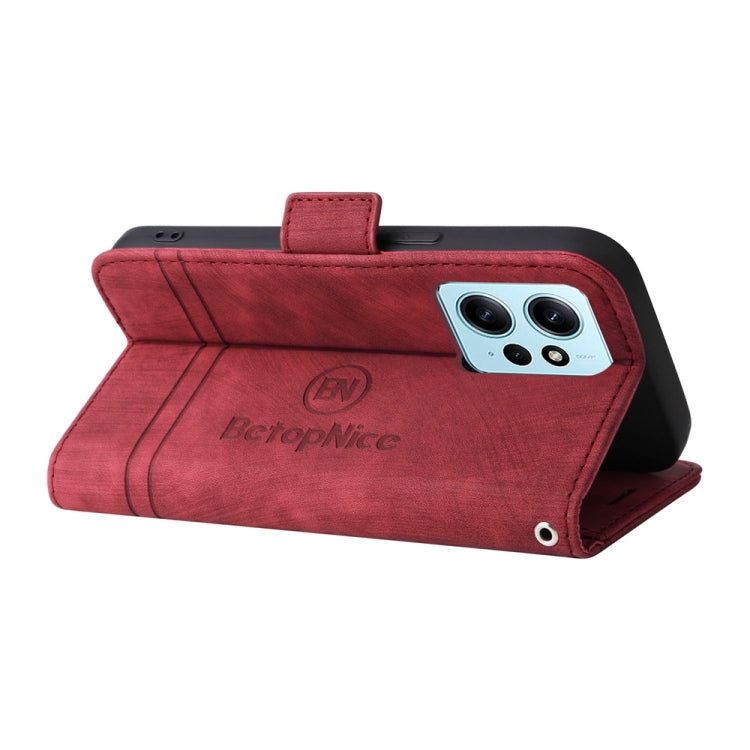 For Xiaomi Redmi Note 12 4G Global BETOPNICE Dual-side Buckle Leather Phone Case(Red)