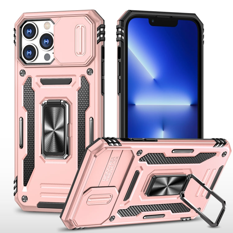For iPhone 15 Pro Max Armor PC + TPU Camera Shield Phone Case(Rose Gold)