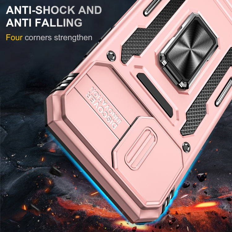 For iPhone 15 Pro Max Armor PC + TPU Camera Shield Phone Case(Rose Gold)