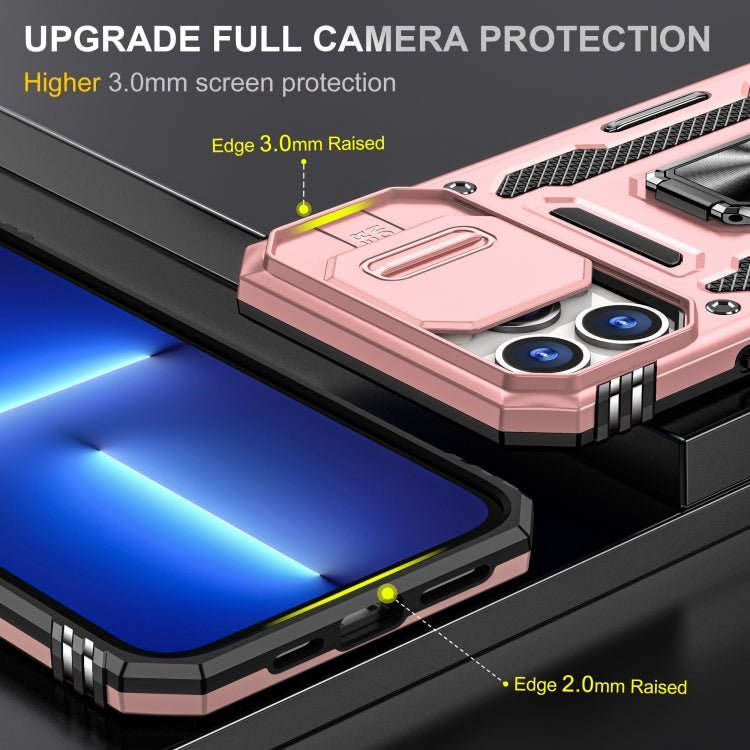 For iPhone 15 Pro Max Armor PC + TPU Camera Shield Phone Case(Rose Gold)