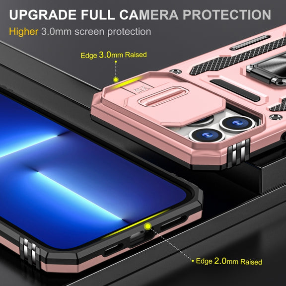 For iPhone 15 Pro Max Armor PC + TPU Camera Shield Phone Case(Rose Gold)