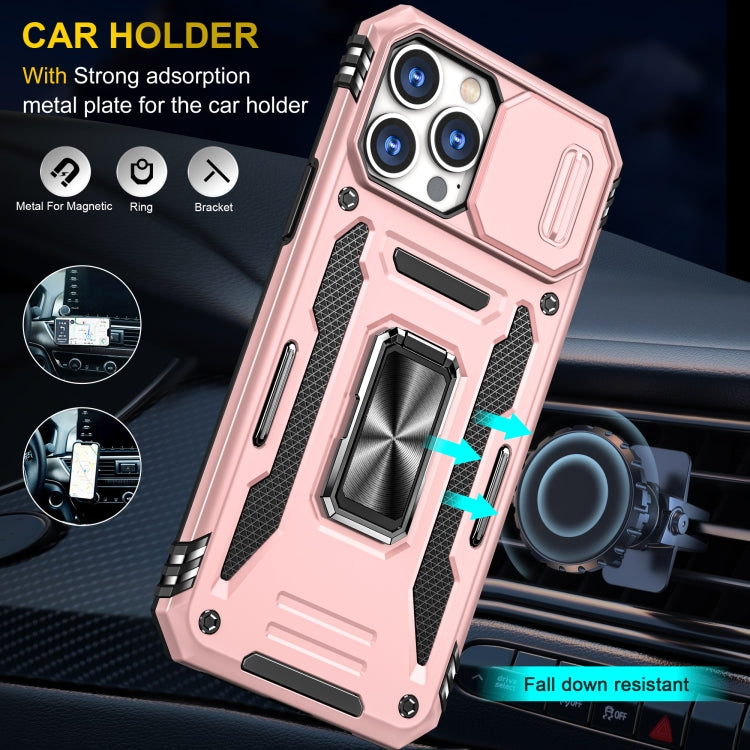 For iPhone 15 Pro Max Armor PC + TPU Camera Shield Phone Case(Rose Gold)