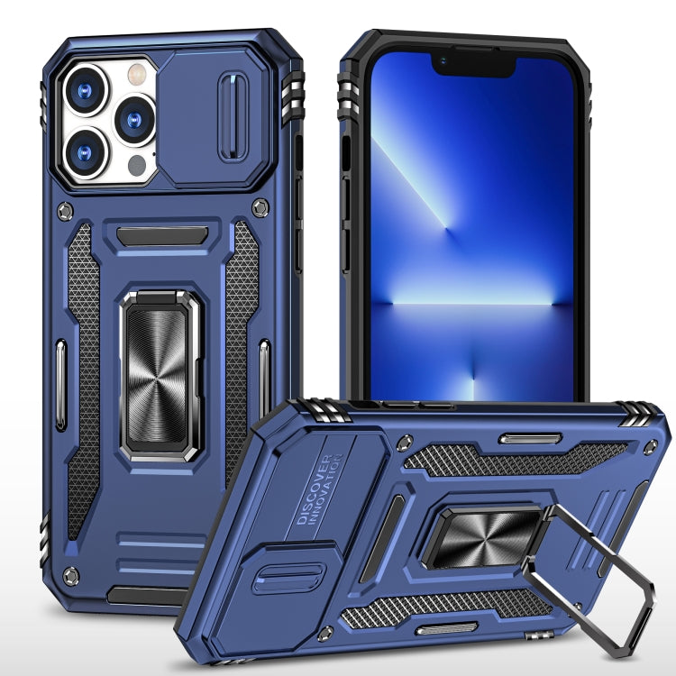 For iPhone 15 Pro Armor PC + TPU Camera Shield Phone Case(Navy Blue)
