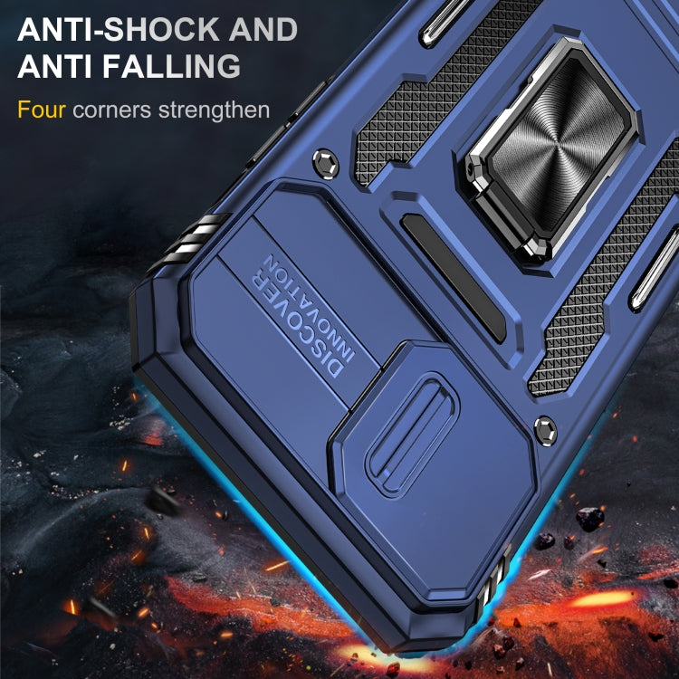 For iPhone 15 Pro Armor PC + TPU Camera Shield Phone Case(Navy Blue)