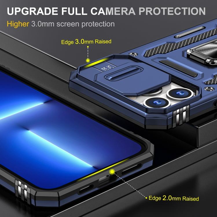For iPhone 15 Pro Armor PC + TPU Camera Shield Phone Case(Navy Blue)
