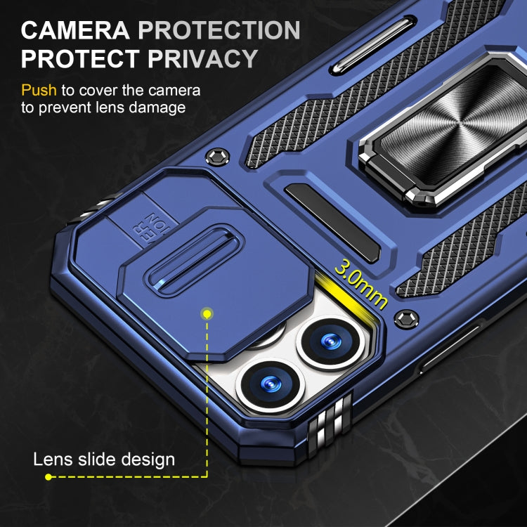 For iPhone 15 Pro Armor PC + TPU Camera Shield Phone Case(Navy Blue)