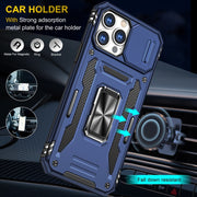 For iPhone 15 Pro Armor PC + TPU Camera Shield Phone Case(Navy Blue)
