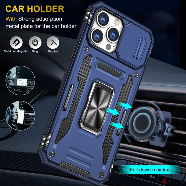 For iPhone 15 Pro Armor PC + TPU Camera Shield Phone Case(Navy Blue)