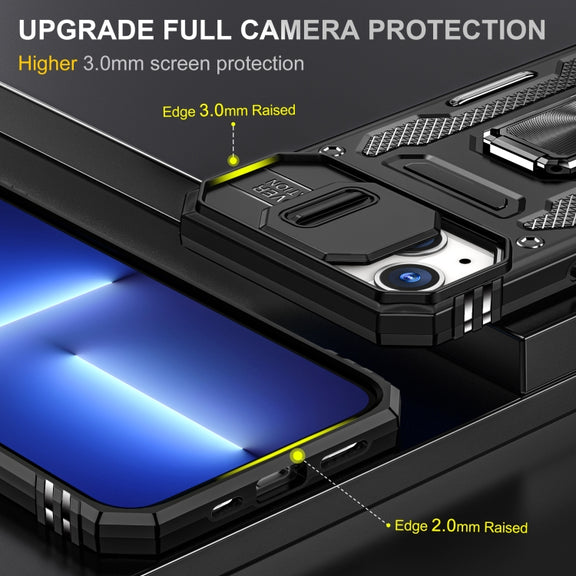 For iPhone 15 Plus Armor PC + TPU Camera Shield Phone Case(Black)