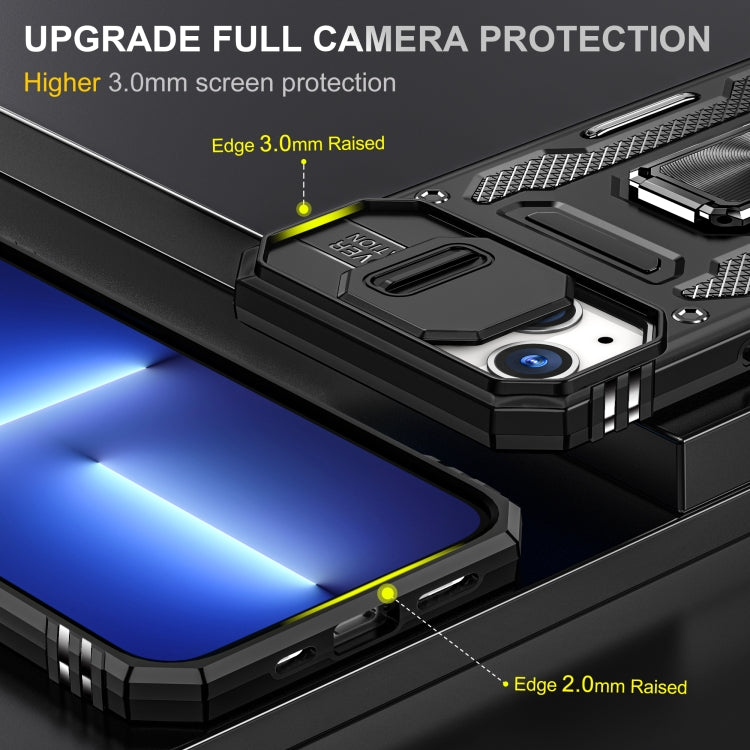 For iPhone 15 Plus Armor PC + TPU Camera Shield Phone Case(Black)