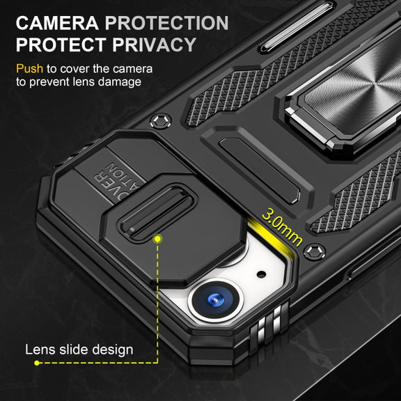 For iPhone 15 Plus Armor PC + TPU Camera Shield Phone Case(Black)
