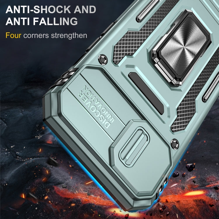 For iPhone 15 Armor PC + TPU Camera Shield Phone Case(Alpine Green)