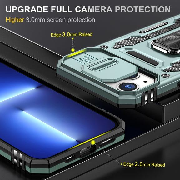 For iPhone 15 Armor PC + TPU Camera Shield Phone Case(Alpine Green)