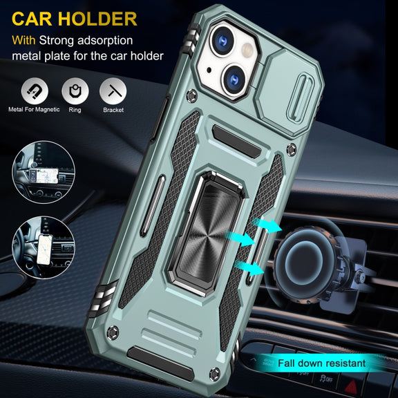 For iPhone 15 Armor PC + TPU Camera Shield Phone Case(Alpine Green)