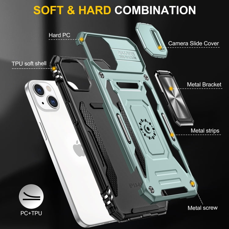 For iPhone 15 Armor PC + TPU Camera Shield Phone Case(Alpine Green)