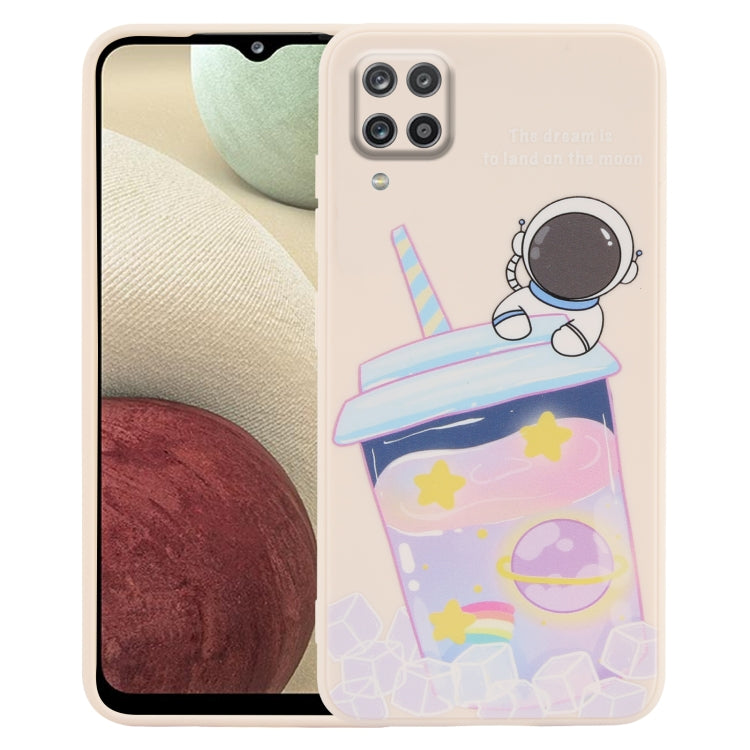 For Samsung Galaxy A12 / M12 / F12 Milk Tea Astronaut Pattern Liquid Silicone Phone Case(White)