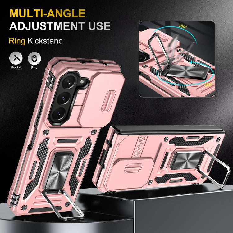 For Samsung Galaxy Z Fold5 5G Armor PC + TPU Camera Shield Phone Case(Rose Gold)