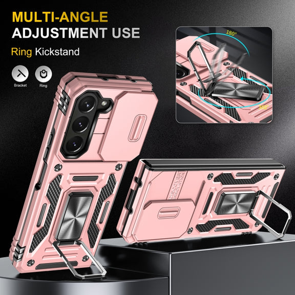 For Samsung Galaxy Z Fold5 5G Armor PC + TPU Camera Shield Phone Case(Rose Gold)
