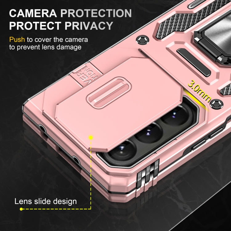 For Samsung Galaxy Z Fold5 5G Armor PC + TPU Camera Shield Phone Case(Rose Gold)