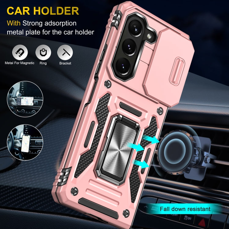 For Samsung Galaxy Z Fold5 5G Armor PC + TPU Camera Shield Phone Case(Rose Gold)