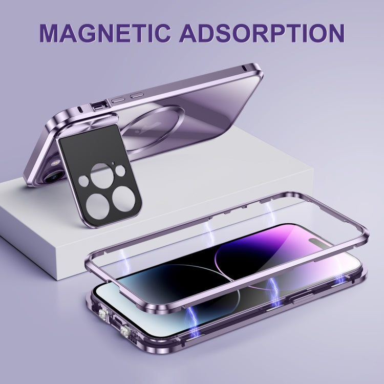 For iPhone 13 Pro Large Window Holder MagSafe Magnetic Metal Phone Case(Yellow)