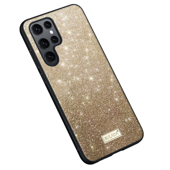 For Samsung Galaxy S23 Ultra 5G SULADA Glittery TPU Hybrid Handmade Leather Phone Case(Gold)