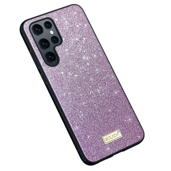 For Samsung Galaxy S23 Ultra 5G SULADA Glittery TPU Hybrid Handmade Leather Phone Case(Purple)