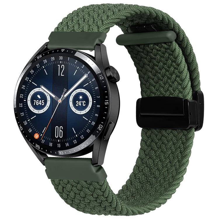 Compatible with Garmin VivoMove Trend / Luxe / Style 20mm Magnetic Fold Clasp Woven Watch Band(Green)