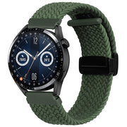 Compatible with Garmin VivoMove Trend / Luxe / Style 20mm Magnetic Fold Clasp Woven Watch Band(Green)