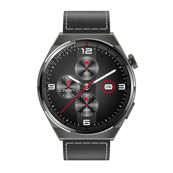KT62 1.36 inch TFT Round Screen Smart Watch Supports Bluetooth Call/Blood Oxygen Monitoring, Strap:Leather Strap(Black)
