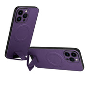 For iPhone 13 Pro SULADA Folding Holder Lambskin Texture MagSafe Phone Case(Purple)