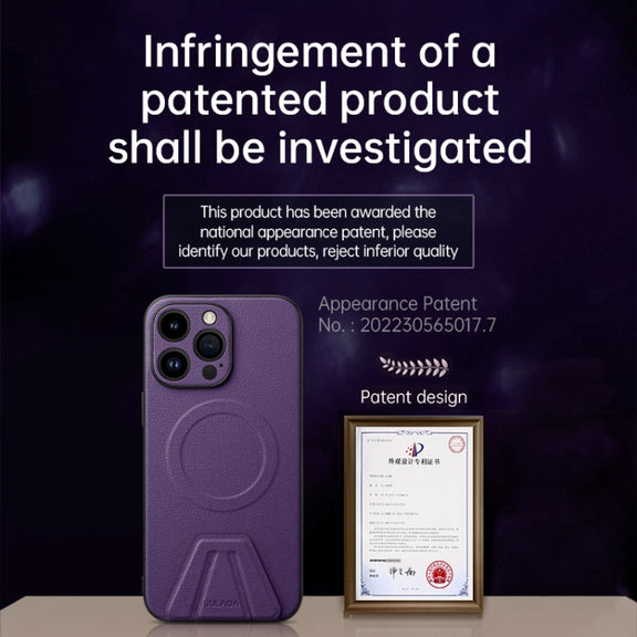 For iPhone 14 Plus SULADA Folding Holder Lambskin Texture MagSafe Phone Case(Blue)