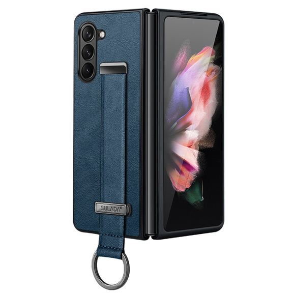 For Samsung Galaxy Z Fold5 SULADA PC + Leather Texture Skin Feel Shockproof Phone Case(Blue)