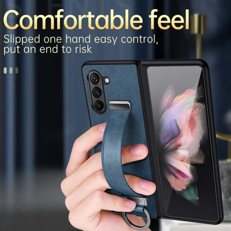 For Samsung Galaxy Z Fold5 SULADA PC + Leather Texture Skin Feel Shockproof Phone Case(Orange)