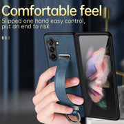 For Samsung Galaxy Z Fold5 SULADA PC + Leather Texture Skin Feel Shockproof Phone Case(Orange)