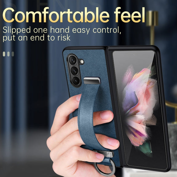For Samsung Galaxy Z Fold5 SULADA PC + Leather Texture Skin Feel Shockproof Phone Case(Orange)