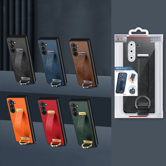 For Samsung Galaxy Z Fold5 SULADA PC + Leather Texture Skin Feel Shockproof Phone Case(Orange)