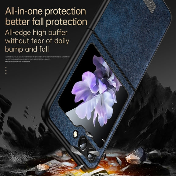 For Samsung Galaxy Z Flip5 SULADA Shockproof TPU + Handmade Leather Phone Case(Brown)