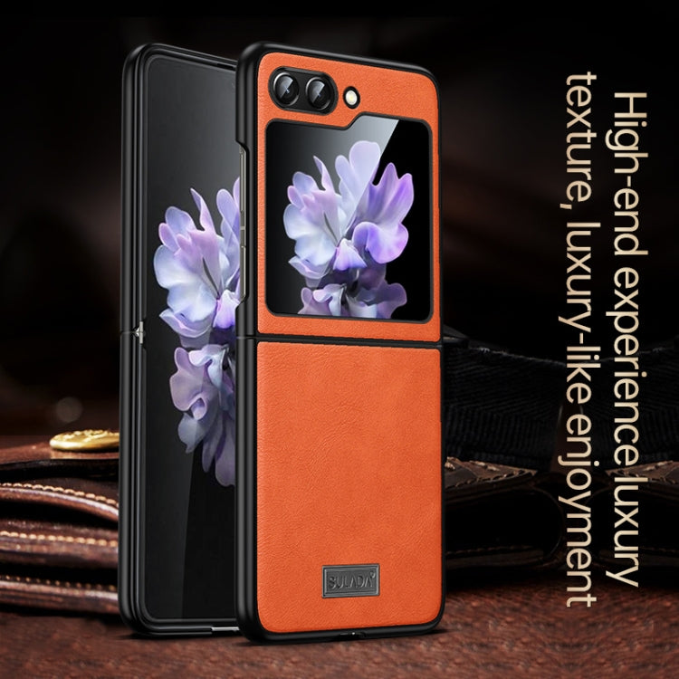 For Samsung Galaxy Z Flip5 SULADA Shockproof TPU + Handmade Leather Phone Case(Orange)