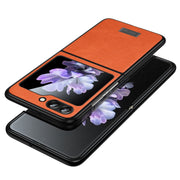 For Samsung Galaxy Z Flip5 SULADA Shockproof TPU + Handmade Leather Phone Case(Orange)