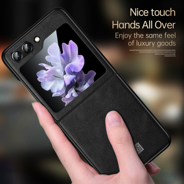 For Samsung Galaxy Z Flip5 SULADA Shockproof TPU + Handmade Leather Phone Case(Orange)
