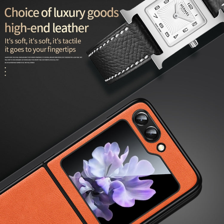 For Samsung Galaxy Z Flip5 SULADA Shockproof TPU + Handmade Leather Phone Case(Orange)