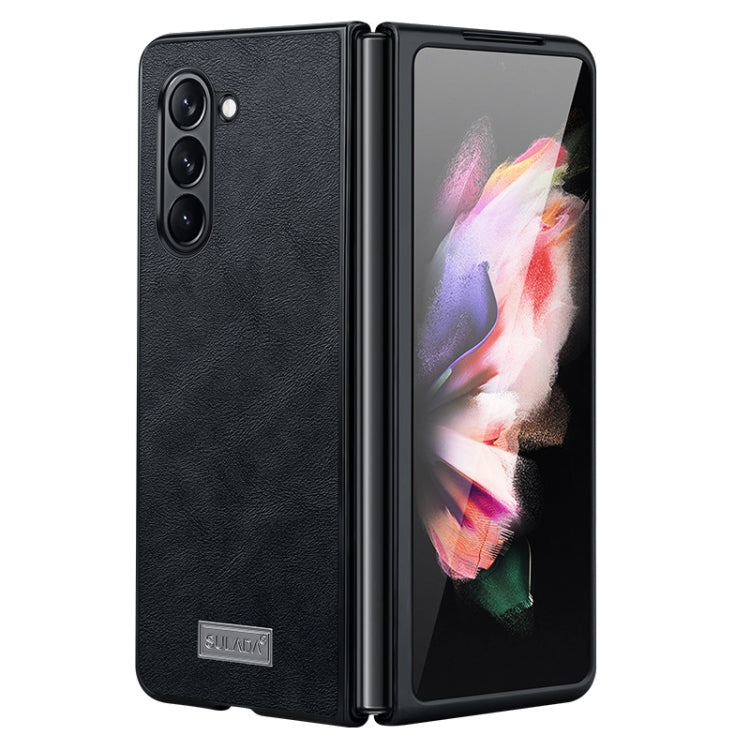 For Samsung Galaxy Z Fold5 SULADA Shockproof TPU + Handmade Leather Phone Case(Black)