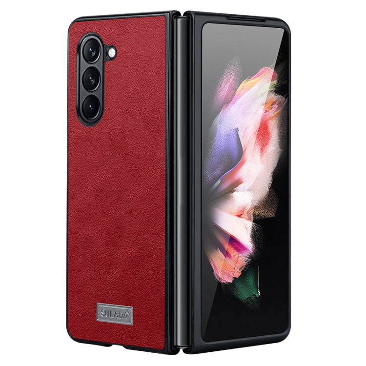 For Samsung Galaxy Z Fold5 SULADA Shockproof TPU + Handmade Leather Phone Case(Red)