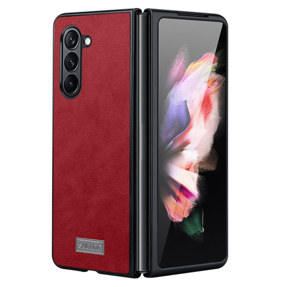 For Samsung Galaxy Z Fold5 SULADA Shockproof TPU + Handmade Leather Phone Case(Red)