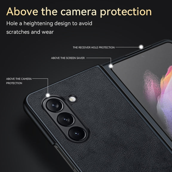For Samsung Galaxy Z Fold5 SULADA Shockproof TPU + Handmade Leather Phone Case(Brown)