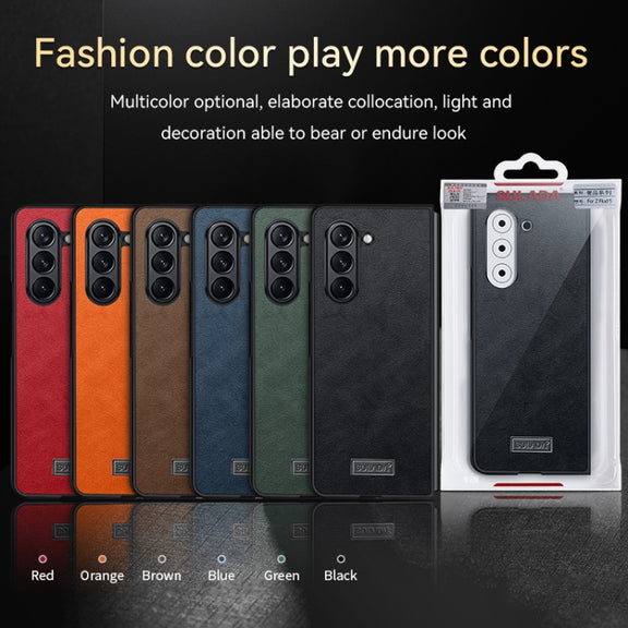 For Samsung Galaxy Z Fold5 SULADA Shockproof TPU + Handmade Leather Phone Case(Brown)