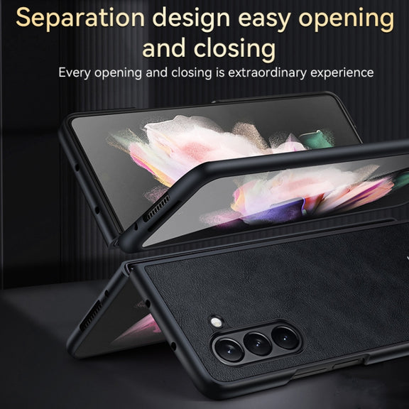 For Samsung Galaxy Z Fold5 SULADA Shockproof TPU + Handmade Leather Phone Case(Blue)