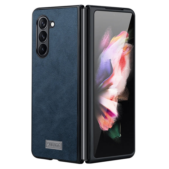 For Samsung Galaxy Z Fold5 SULADA Shockproof TPU + Handmade Leather Phone Case(Blue)