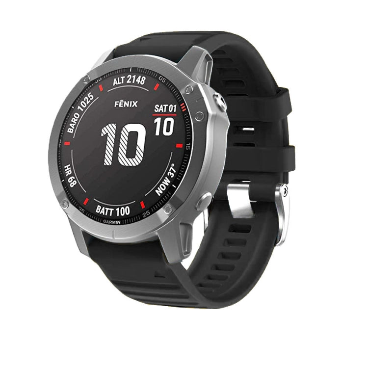 Compatible with Garmin Compatible witherunner 965 / 955 / 945 / 935 Screw Silver Steel Buckle Silicone Watch Band(Black)